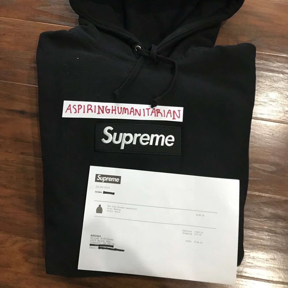 SOLD Supreme Black Box Logo FW16 Hoodie w/ Receipt